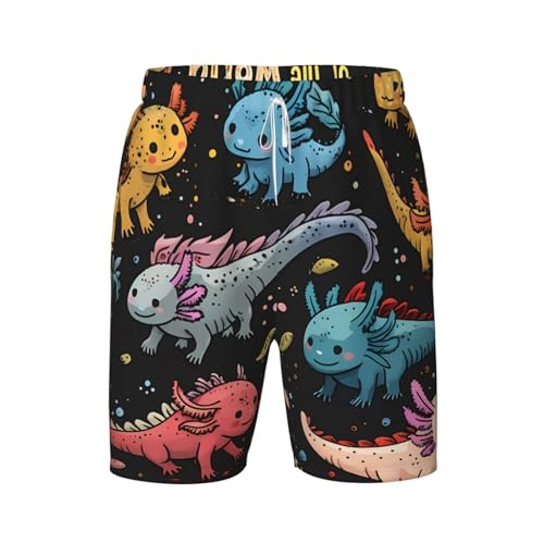 Generic Boys' Axolotls Print Swim Trunks with Compression Liner - Quick-Dry Bathing Suit for Swimwear