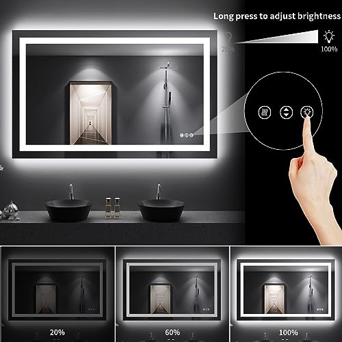 Image of LOAAO 48 inchX30 inch LED Bathroom Mirror with Lights, Anti-Fog, Dimmable, Backlit + Front Lit, Lighted Bathroom Vanity Mirror for Wall, Memory Function, Tempered Glass, Shatter-Proof, ETL Listed