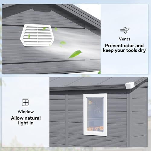 Outsunny 8 X 6Ft Plastic Garden Storage Shed With Foundation Kit, Polypropylene Outdoor Storage Tool House With Ventilation Slots And Lockable Door, Grey - 5