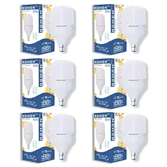 REMEN 40 Watt B22D LED Bulb, High Wattage Jumbo Led Bulb 40W Cool Day Light (White, Pack of 6)