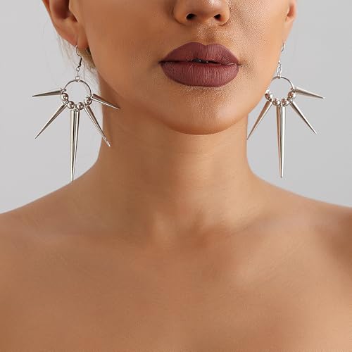 925 Silver Gothic Spike Dangle Drop Earrings, Punk Rock Flame Party Costume Accessories, Barbed Thorn Outfits Dangling Jewelry Gifts for Women2