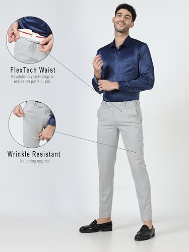 Image of Mc Henry Men's Solid Techno Flex 2-inch Waist Expandable Premium Luxurious Wrinkle Free Slim Fit Trousers