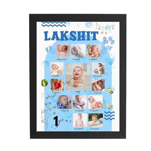 Image of ASHVAH One Year Personalized Photo Frame 12 Months Baby Boy 01st Birthday 12 Images With Texts Best Gift (BABY 12 MONTH) - 125