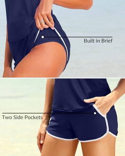 Image of Talisea Women 2 Piece Tankini Swimsuit with Pockets Boy Shorts Modest Bathing Suit Tummy Control Tank Top