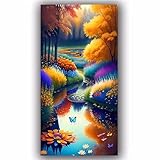 Trees Rivers Diamond Art Kits for Adults-Flowers Painting by Numbers Diamond Painting Kit for Kids Beginners,DIY Full Square Drill Diamond Painting Art and Crafts for Home Wall Decor 100x210cm