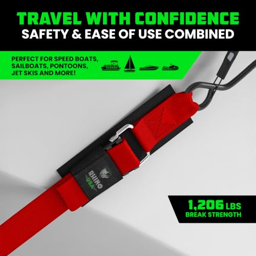 Image of Rhino USA Boat Transom Straps (2-Pack) - Trailer Tie Downs for Boats
