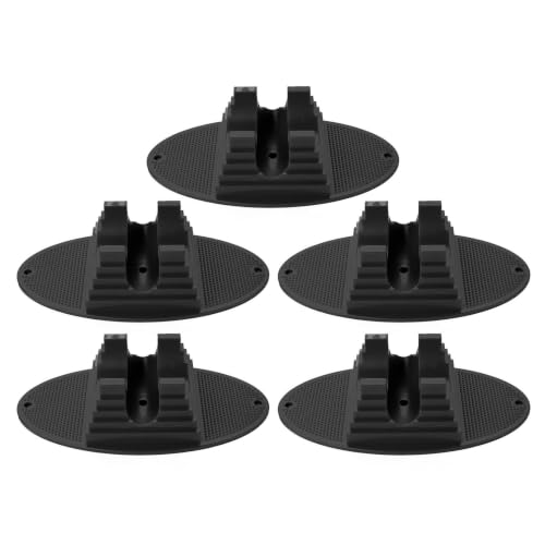 Soporte para patinetas y bicicletas que evita caídas gracias a su base de plástico negro estable