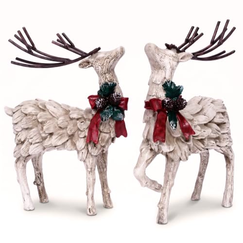 Image of Topadorn Christmas Reindeer Figurines Set of 2, Resin Holiday Table Decor