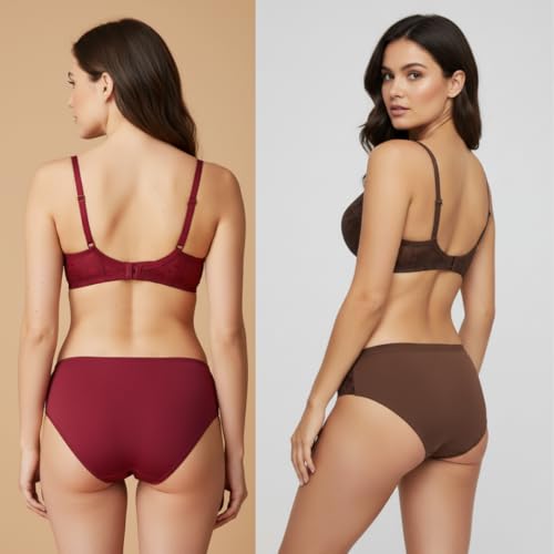 Image of Kinzie Elegant Floral Jacquard Lingerie Set, Grey Brown Maroon Bra and Brief, Comfortable Full Coverage Underwear Set, Padded Bra, Lingerie Set, Honeymoon Bikini Set,
