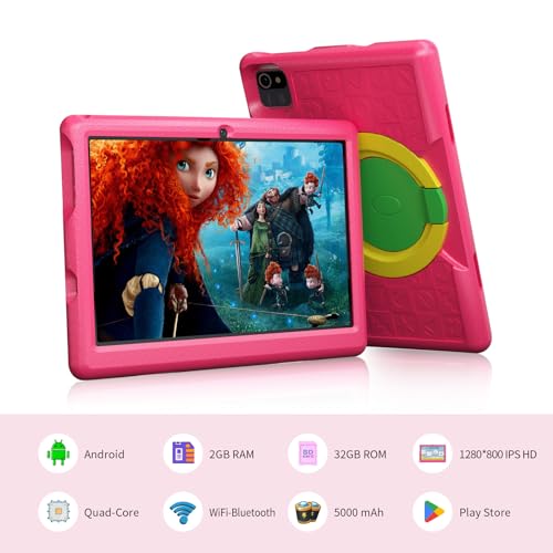 2 Tablet Per Bambini 10 Pollici Android 14 - 8+64GB, Custodia Antiurto Blu E Viola