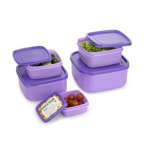 Image of Nayasa Easy Funk Containers (11-15) (250ml + 650ml + 1 + 1.5 + 2.2 L) BPA Free Food Grade Airtight Kitchen Storage Stackable Containers, Purple