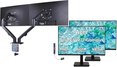 Image of Acer Vero V277 27 inch FHD USB-C Monitor with Speakers, Anti-Glare | VESA Mount (100mm), Displayport, HDMI, Black Color (UM.HV7AA.G10) 2 Pack w /DKZ Hub & ErgoFlexy Dual Mount Arms