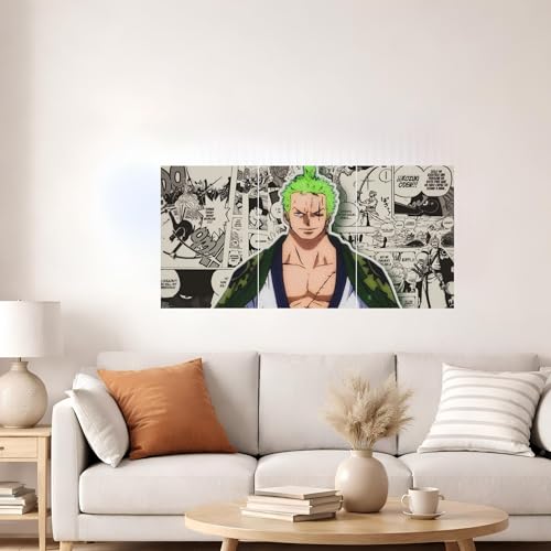 Image of Aniculture One Piece Roronoa Zoro Split Poster Set of 3, A3 Size Each - Panoramic Anime Wall Art Collage - 300 GSM Ultra HD Print Quality - Self-Adhesive - 36 x16 Inches Large Decor
