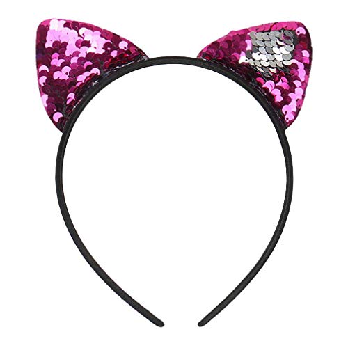 COMVIP Enfant Fille Serre-tête Oreille Chat à Paillette Bandeau Cheveux Fête Chic Rose Rouge