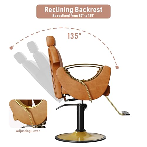 Image of LOUVIXA Barber Chair, Salon Chair for Hair Stylist, Height Adjustable Hydraulic Hair Reclining Salon Chairs, 360 Degrees Rotation, Multi-Function Shampoo Chair for Barbershop (Brown)
