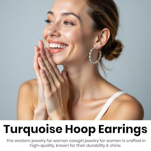 Turquoise Hoop Earrings for Women in 925 Sterling Silver Beach Boho Western Earrings Turquoise Jewelry Birthday Gifts for Women4