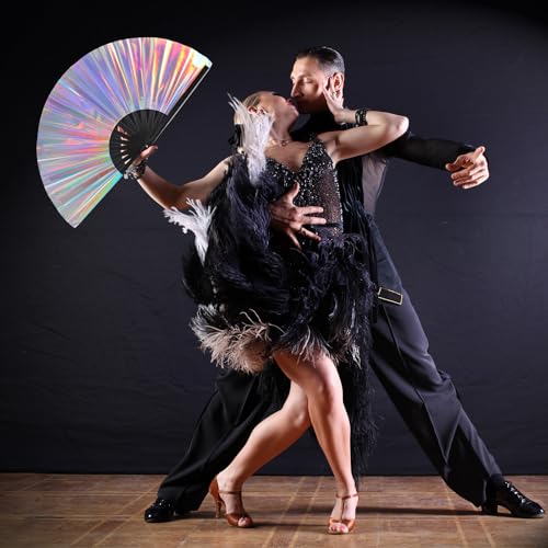 Maitys Large Rave Fan Clap Fans for Line Dancing Large Holographic Folding Hand Fans for Men and Women, Festival, Tai Ji, Kungfu, Martial Art, Gifts, Party