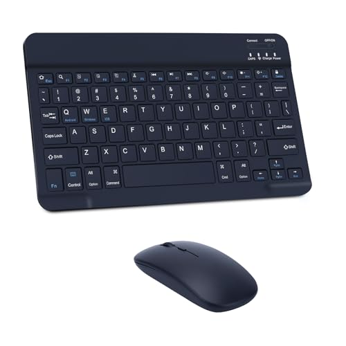 Teclado y Ratón Bluetooth Inalámbrico, Teclado Silencioso Recargable, Ultradelgado y Portátil, Adecuado para Tabletas iPad/PC/iOS/Android/Windows, Diseño QWERTY
