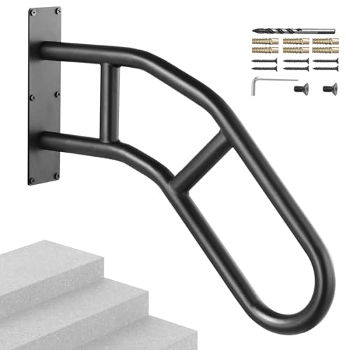 VEVOR Handrails for Outdoor Steps, 29" Length, φ1.3" Wall Mount Safety Railings for 1-3 Steps, U-Shaped Handrail with Matte Black Finished, Stair Handrails for Kids, Elderly, Pregnant Women, Disabled by VEVOR - Used condition - CA$37.35