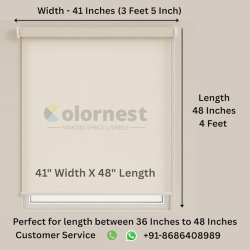 Image of 100% Blackout Roller Blinds for Windows 41 Inch W X 48 Inch L Roll-Up Shades Sun UV Protection for Home & Office, Ivory| Heavy Duty in 38 MM Pole
