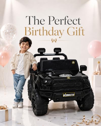 Image of Wishmaster Driving 4 Motor EV Cars for 1, 2, 3, 4, 5, 6, 7, 8 Years Boys & Girls | Remote + Steering + Mobile App Control | Kids Jeeps (Medium Size F-Raptor [1-8 Year Kids])