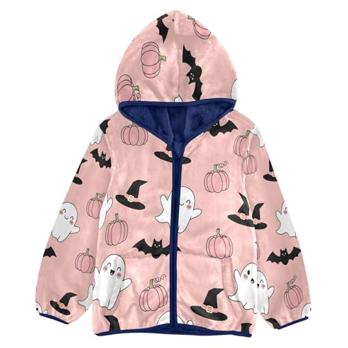 Halloween Pattern with Ghosts Toddler Fleece Jacket Girl Boys Hooded Fleece Jacket Coat Warm Outwear Zip-up 3-10T