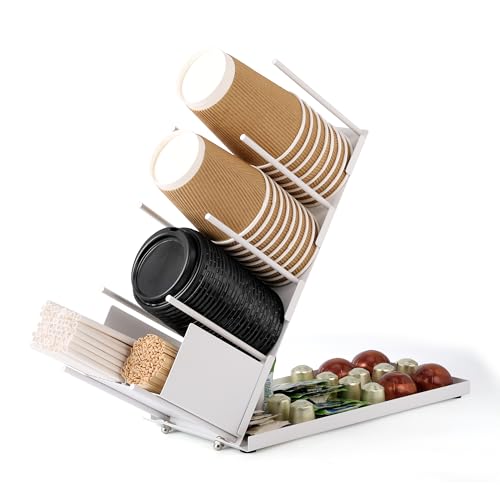 BELLE VOUS Organizer Angolo Bar per Casa e Ufficio - Portabicchieri e Porta Cialde Caffè - Organizzatore Caffetteria per Bicchieri e Accessori - per Cucchiaini e Tovaglioli - Bianco