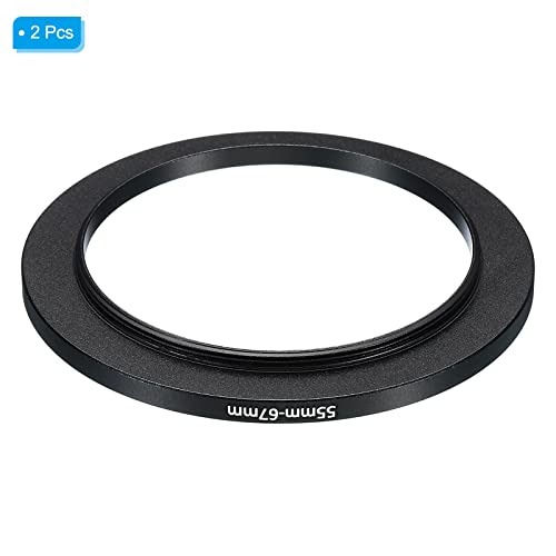 Image of PATIKIL 55mm-67mm Metal Step Up Ring, 2 Pack Camera Lens Filter Adapter Ring Aluminum Filter Adapter Ring for Camera Lenses Hood, Black