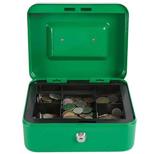 Xydled Locking Steel Medium Cash Box With Removable Coin Tray And Key Lock,7.87"X 6.30"X 3.54",Green #TOP5