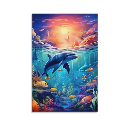 Cuadro de delfín en lienzo moderno y pinturas murales decorativas 50x75 cm