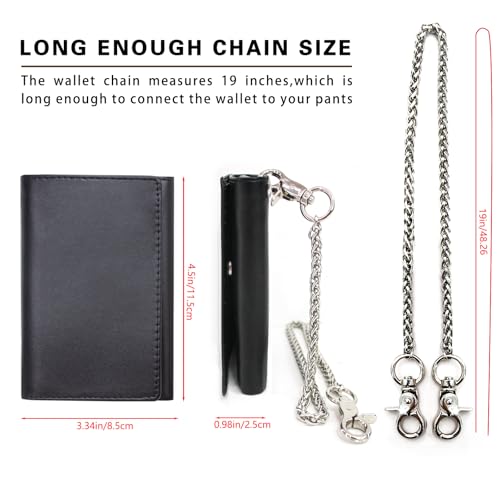 Image of boshiho Genuine Leather Bifold Chain Wallet for Men RFID Blocking | Heavy Duty Steel Anti-Theft Chain & 2 Zipper Coin Purse. Perfect for Bikers, Daily Commute, Gift for Dad /Husband