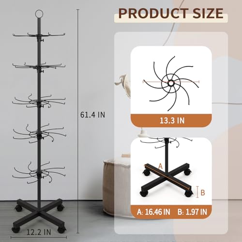 Image of Flenpptly 2 Pack Retail Display Stand, 5-Tier Rotating Display Rack for Store Display, Movable and Adjustable Spinning Display Stand for Earrings, Jewelry, Keychains, Socks Display (2 Pack Black)