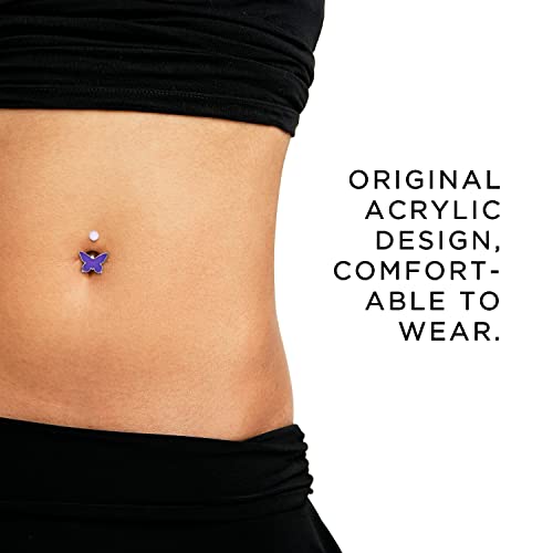 Pierce2Go Glow In The Dark Belly Button Ring - Acrylic Butterfly Belly Button Rings - Belly Piercings Navel Rings For Women (Light Purple) #TOP3
