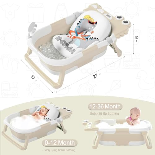 Image of TPN Collapsible Baby Bathtub, Baby Bath Tub with Soft Cushion & Real-Time Thermometer, Baby Bathtub Infant to Toddler Tub (0-36 Months), Portable Newborn Travel Bath Tub