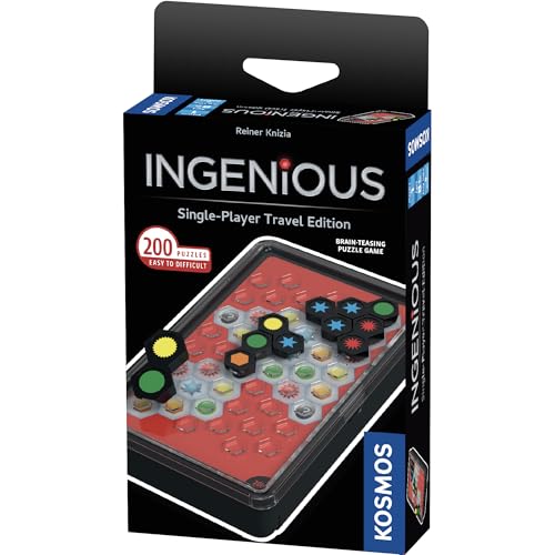 Ingenious: Single-Player Travel Edition, Kosmos, Fast-Paced, Addictive, and Easy-to-Learn, Convenient Self Contained Carrying Case, Solo Geometric Puzzle Game, for Ages 8 and Up