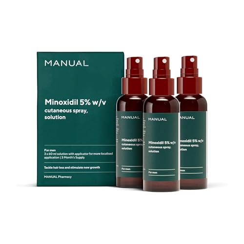 Manual 5% Minoxidil (3 x 60ml) Formula For Men - Increases Blood Flow To Follicles - Promotes Growth for Longer Thicker Hair - Stimulates Hair Regrowth - Easy To Apply Spray - 3 Month Supply