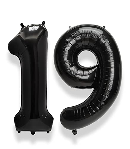 Image of AULE 40 Inch Large 19 Number Balloons Black, Big Foil Number Balloons, Giant Helium Happy 19th Birthday Party Decorations for Boy and Girl, Huge Mylar Anniversary Party Supplies