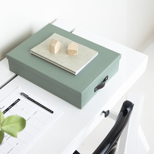 BIGSO OSKAR Dokumentenbox A4 – Aufbewahrungsbox mit Deckel und Griff – Schreibtischablage für Papier, Broschüren & Dokumente – Regal Aufbewahrungsbox aus Faserplatte und Papier – mintgrün