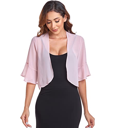 Image of Shrugs for Women Chiffon Bolero Shrug Short Sleeve Open Front Summer Cropped Cardigan for Dresses