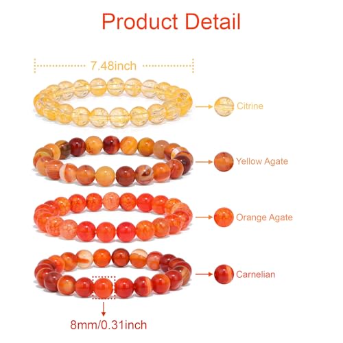 Raicegs 4PCS Colorful Beads Bracelet Healing Crystal Bracelet for Women Men Natural Stone 8mm Stack Gemstone Spiritual Jewelry Gift for Women Men4