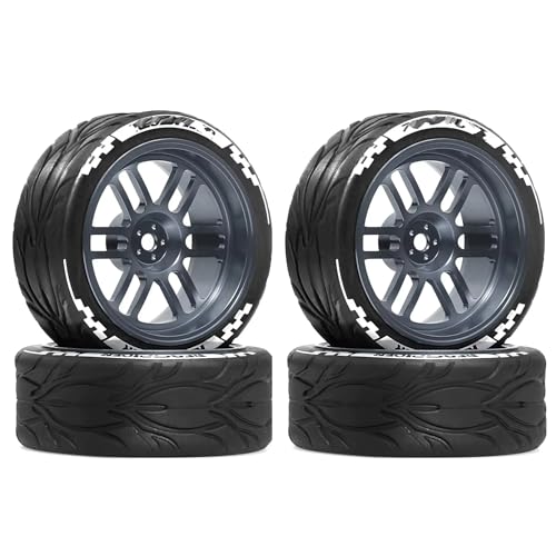 Compatible With Tamiya For TT01 For TT02 For TT02B TA06 XV01 XV02 1/10�X�P�[��RC���[�V���O�J�[�p�A�b�v�O���[�h�^�C���z�C�[������ 12mm�Z�p�����t�� RC�J�[�̃^�C��(Gray)