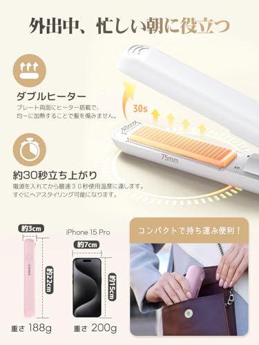 Cambink ヘアアイロン コードレス 2WAY カール/ストレート 充電式ヘアアイロン 18mm の商品画像 2