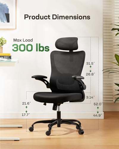 Marsail Ergonomic Office Chair: Office Desk Chair with High Back Mesh and Adjustable Lumbar Support Rolling Work Swivel Task Chairs with Wheel 3D Armrests and Headrest - Image 3