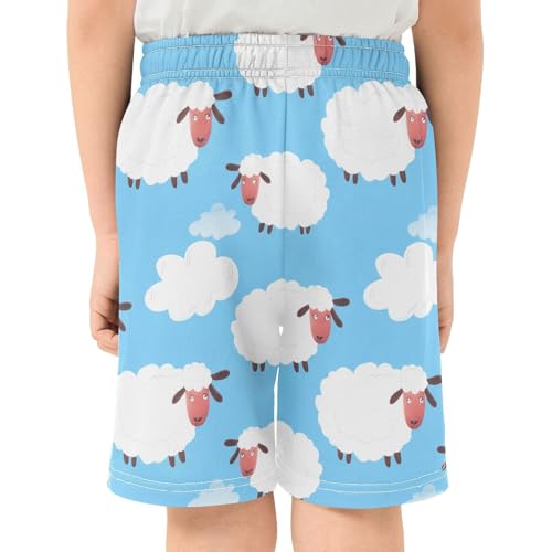 Cute Sheep Athletic Shorts with Zipper Pockets, Youth Boys Athletic Running Shorts for Summer3