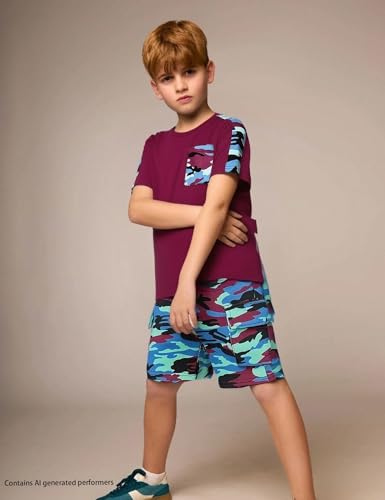 Image of mksodopy Boys Summer Outfit Set 2 Piece T Shirt and Camo Shorts Casual Clothes for Little Big Boys 5-16