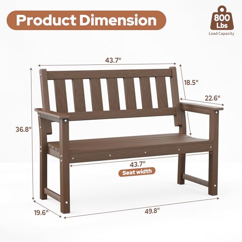 Image of 50 inch HDPE Weatherproof Outdoor Bench Patio Seating, Mocha Brown 2 Pack