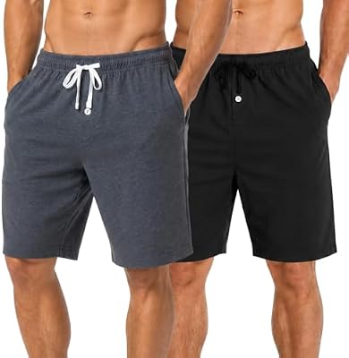 Vulcanodon 2 Pack Men Cotton Cool Breathable Pajamas Shorts