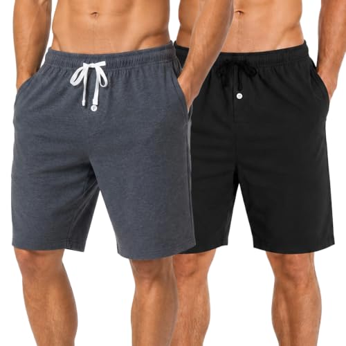 Vulcanodon 2 Pack Men Cotton Cool Breathable Pajamas Shorts