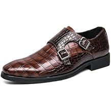 Mens Double Monk Strap Slip on Loafer Cap Toe Leather Oxford Formal Business Dress Shoes for Men