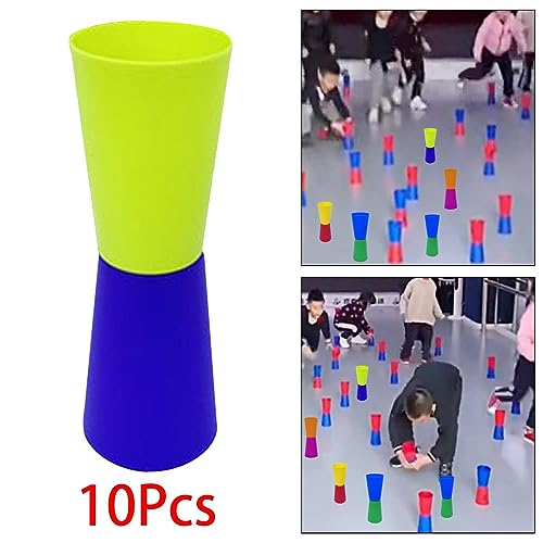 B Baosity 10 Pieces Flip Cups Aid Speed Agility Training Sensory Integration Body Coordination Shuttle Run Exercise for Rugby Outdoor with Storage Net, Green Dark Blue